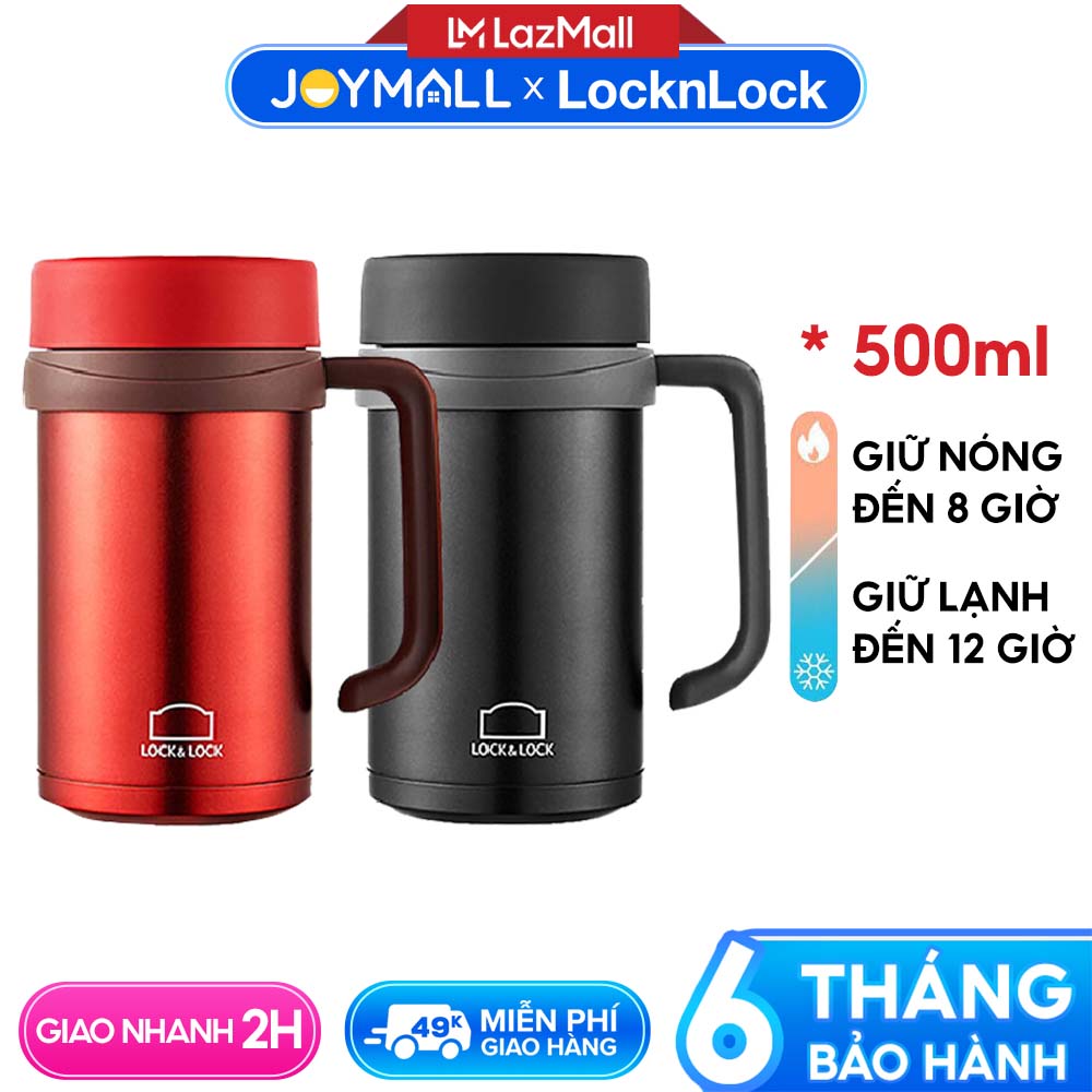 Ly giữ nhiệt Lock&Lock 500ml có tay cầm New Basic Table LHC4026 - Hàng chính hãng, miệng rộng dễ cho đá viên, đế silicone chống trượt - JoyMall