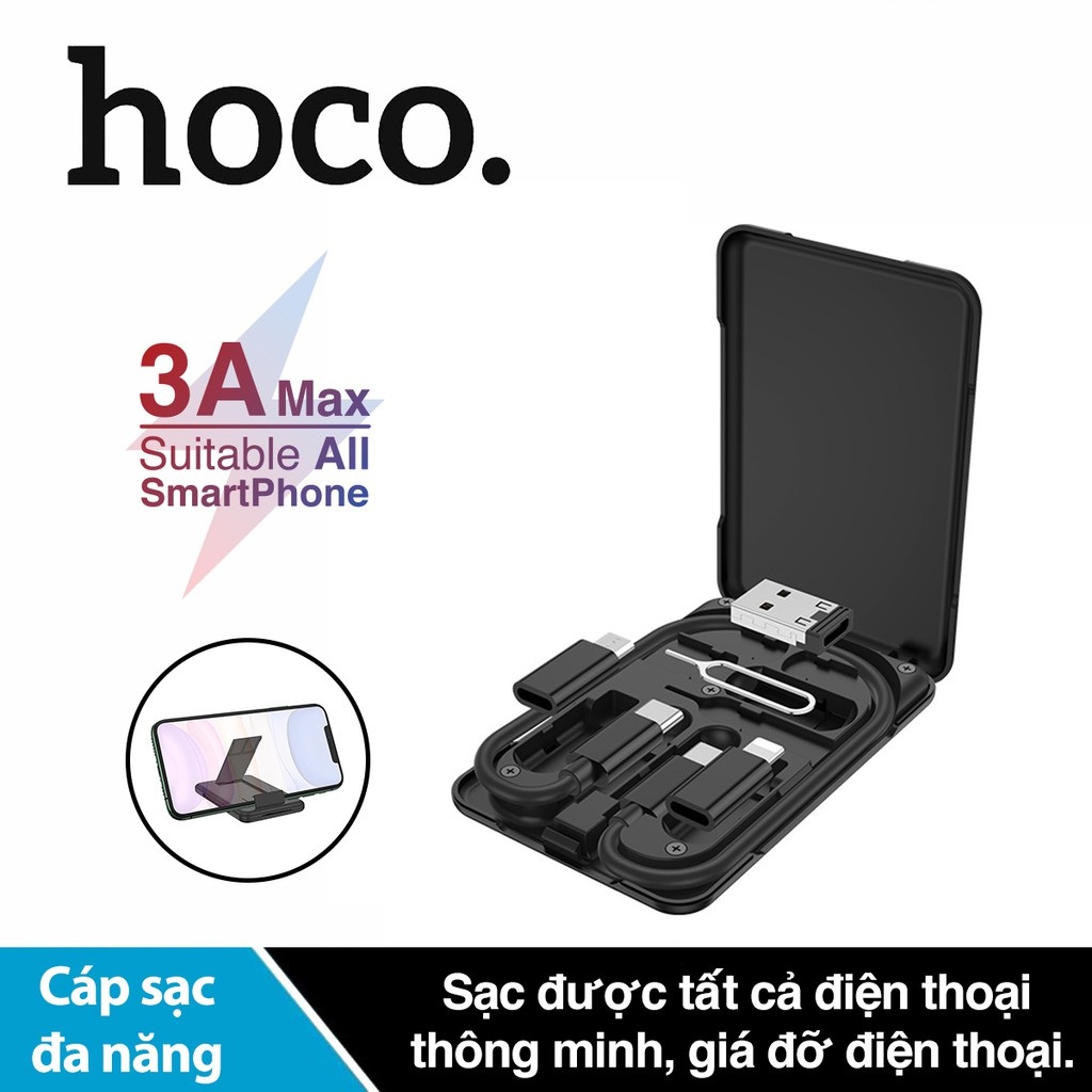 Bộ cáp sạc đa năng Hoco U86 kèm hộp lưu trữ nhẹ và di động nhiều đầu chuyển đổi thuận tiện cho du lịch và công tác