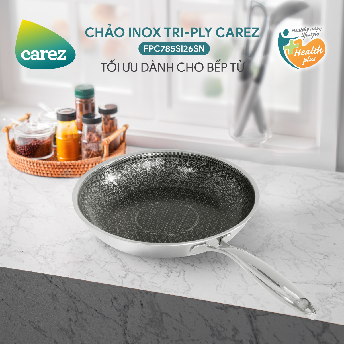 Chảo Inox Tri-Ply Carez FPC785SI26SN - Đường kính 26 cm - Công nghệ Full-Induction
