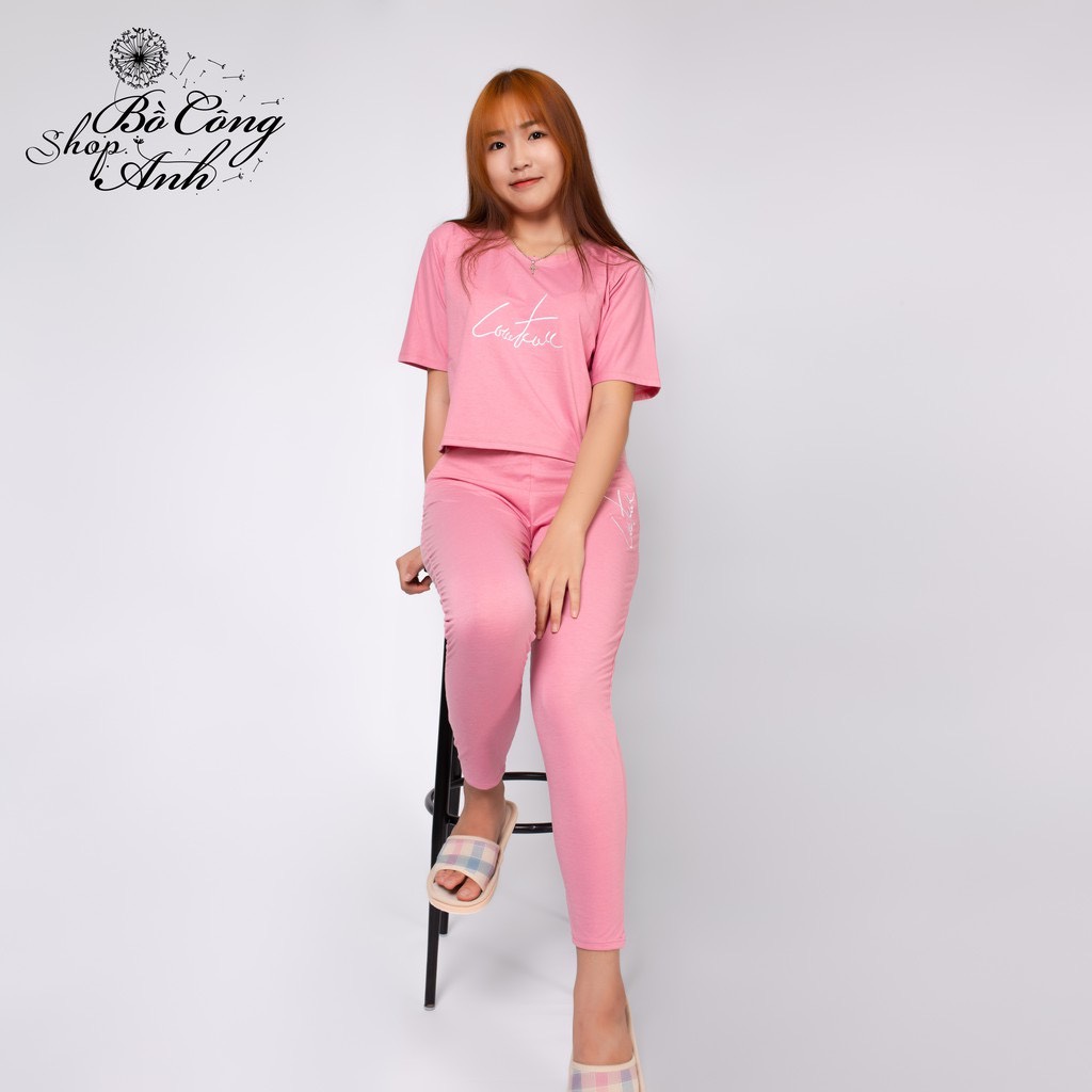 Đồ bộ mặc nhà quần dài áo croptop chữ ký vải cotton