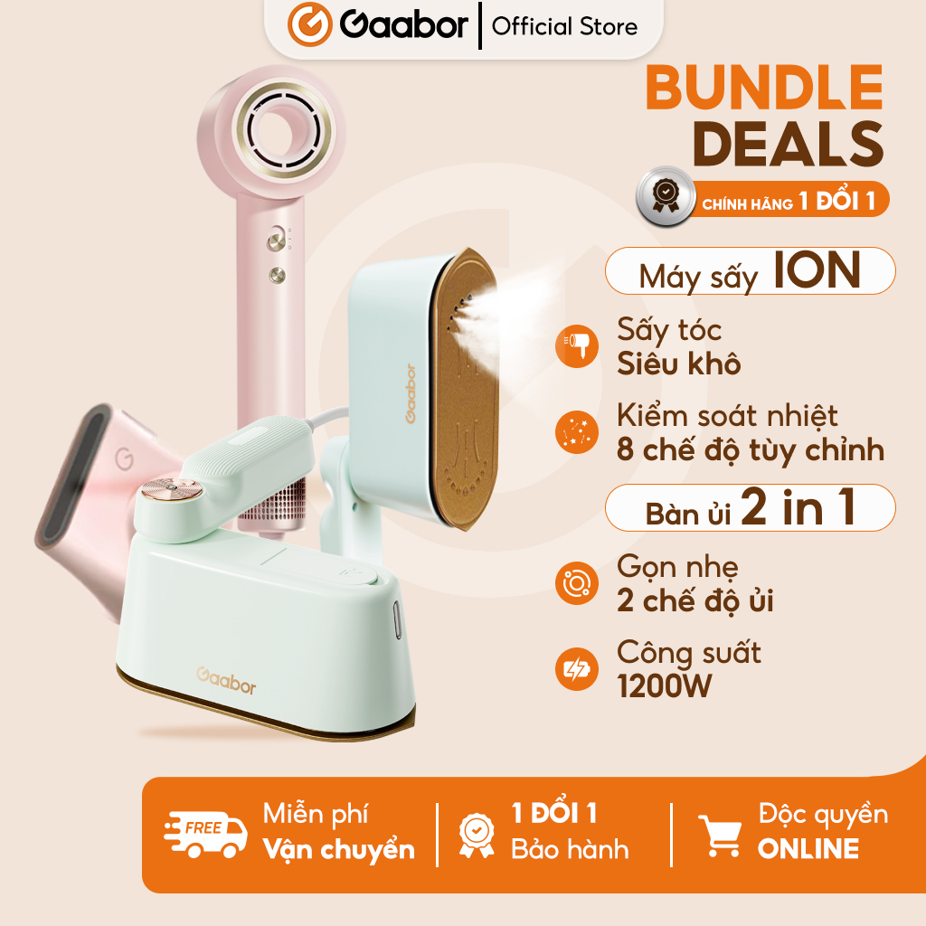 Combo 287 Bàn ủi hơi nước cầm tay HM-M01A và Máy sấy tóc ion cao cấp HD-M01B màu hồng - tiện lợi du lịch, bảo vệ tóc - Bảo hành 12 tháng 1 đổi 1