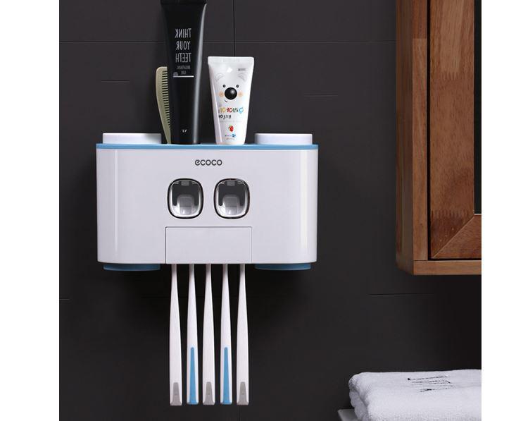 Dụng cụ treo bàn chải đánh răng, dụng cụ lấy kem tự động ecoco, tặng kèm 4 cốc cao cấp, không cần khoan tường - mai anh clover