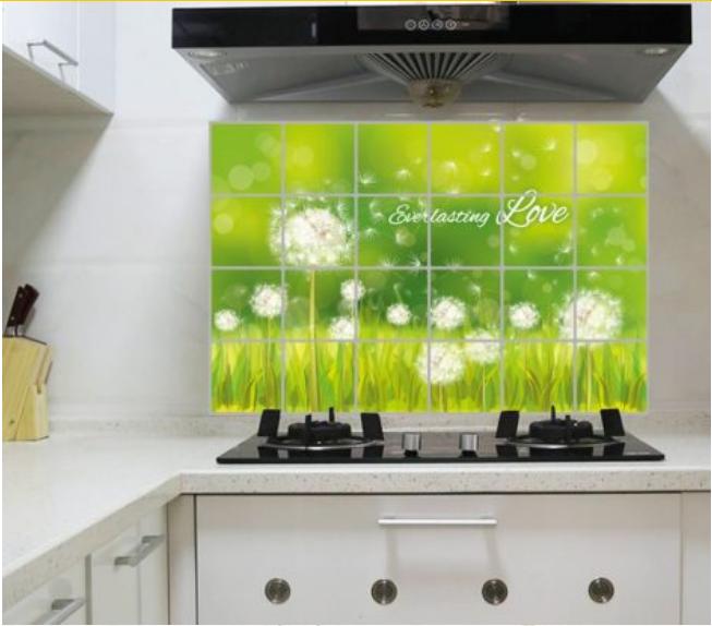 Decal dán bếp tráng nhôm - Bồ Công Anh xanh lá trong gió