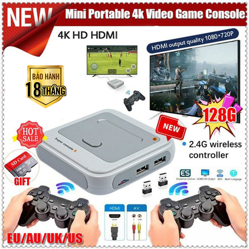 Máy chơi game cao cấp console x pro 4k dành cho psp/ ps1/dc, game stick 4k tay cầm không dây có thể kết nối với tivi, máy tính
