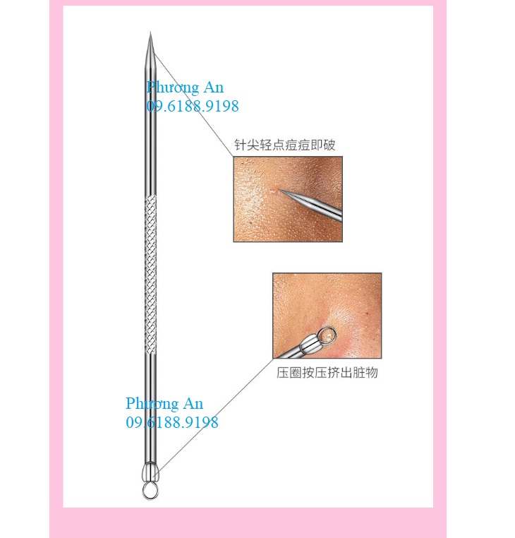 Cây nặn mụn 2 đầu - que nặn mụn cao cấp inox 12cm