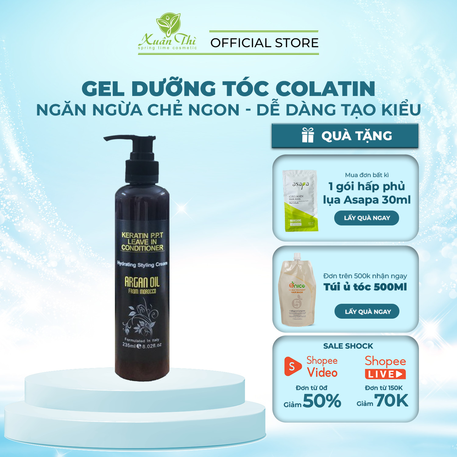 Gel giữ nếp tóc, dưỡng tóc tạo kiểu dưỡng chất keratin ppt argan colatin 235ml - mỹ phẩm xuân thì