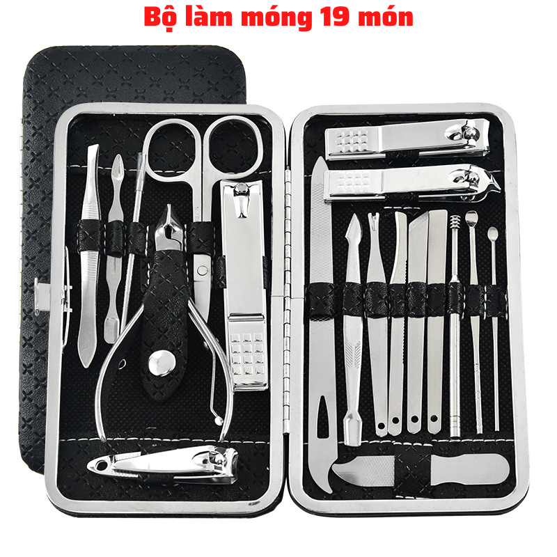 Bộ làm móng 19 món / dụng cụ làm đẹp móng tay, móng chân chuyên dụng, đầy đủ bằng thép không gỉ