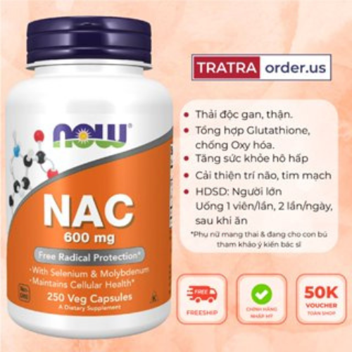 Viên uống NAC Now 600mg giải độc gan - 100 viên Đủ bill Mỹ