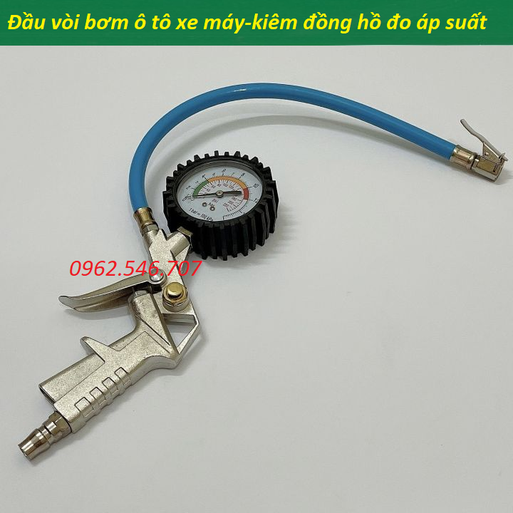 Đầu vòi bơm ô tô xe máy-kiêm đồng hồ đo áp suất lốp