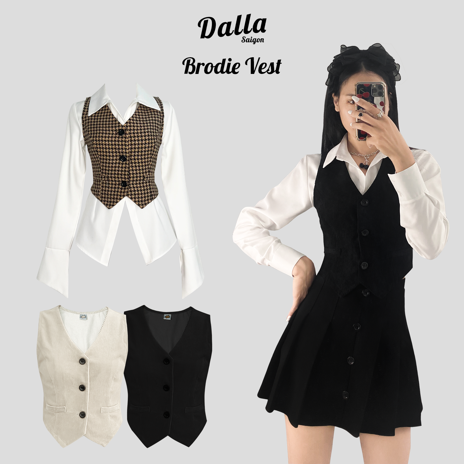DALLA Áo gile nữ dạng vest cài khuy