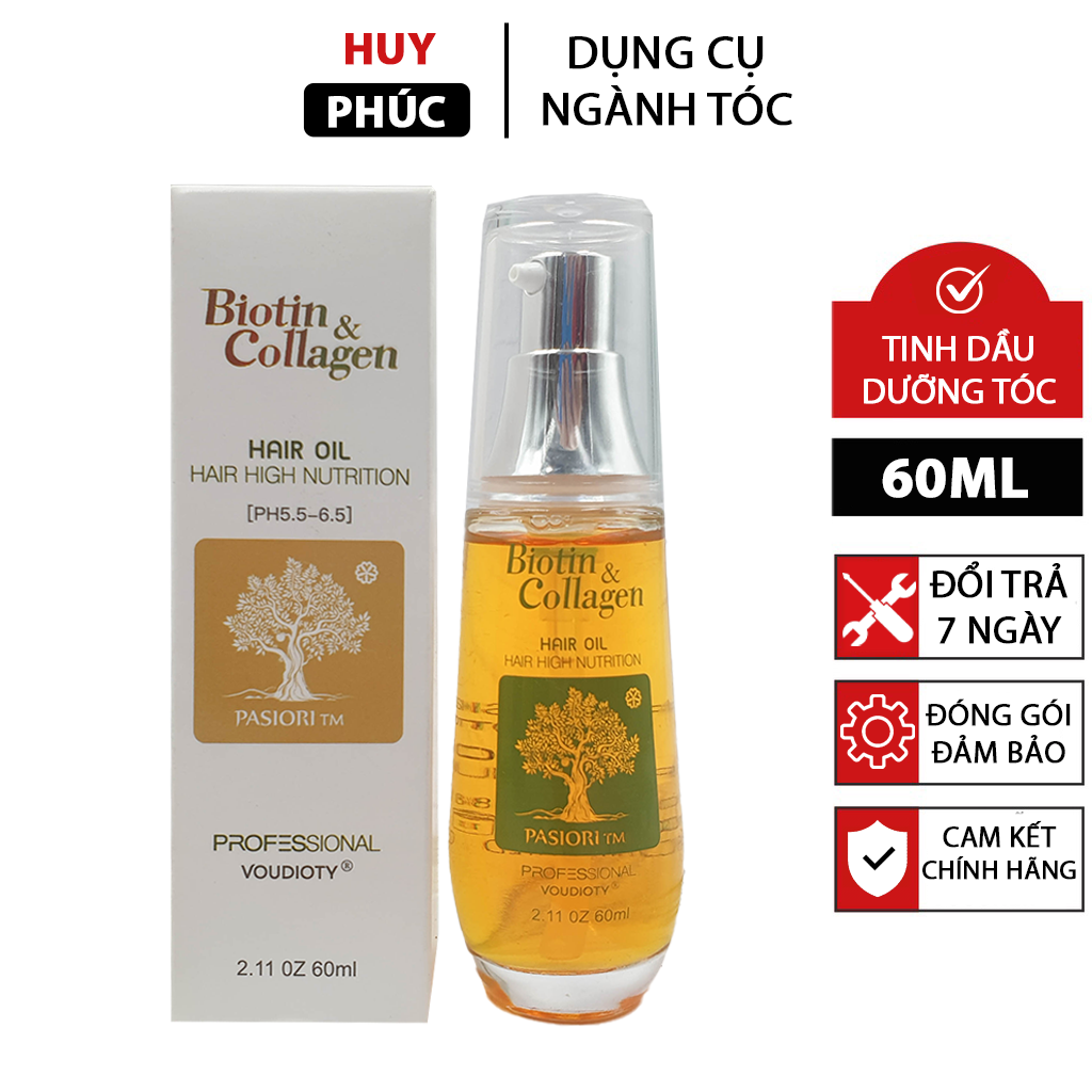 Tinh dầu dưỡng tóc uốn Biotin Collagen 60ml chính hãng giữ nếp bóng mượt ngăn rụng tóc