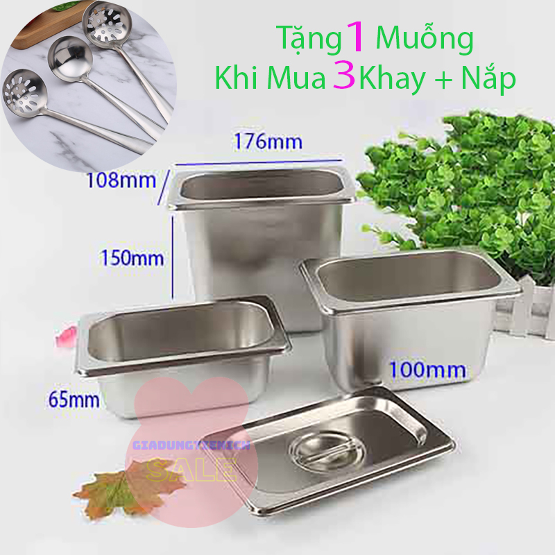 Khay inox đựng thực phẩm đựng thạch topping size gn 1/9