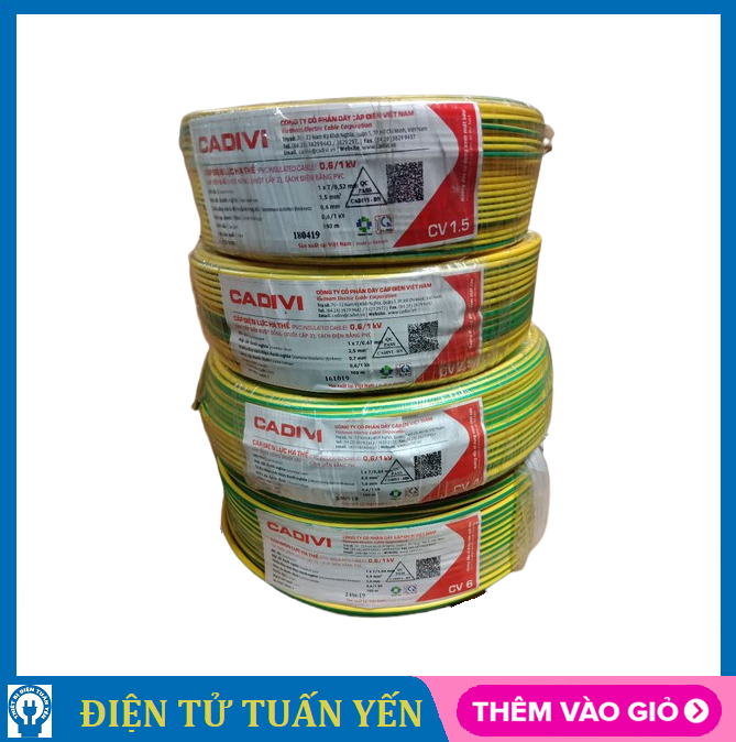 Dây tiếp địa Cadivi 1.5 - 2.5 - 4.0 màu vàng sọc xanh, lõi đồng nguyên chất - Hàng chính hãng