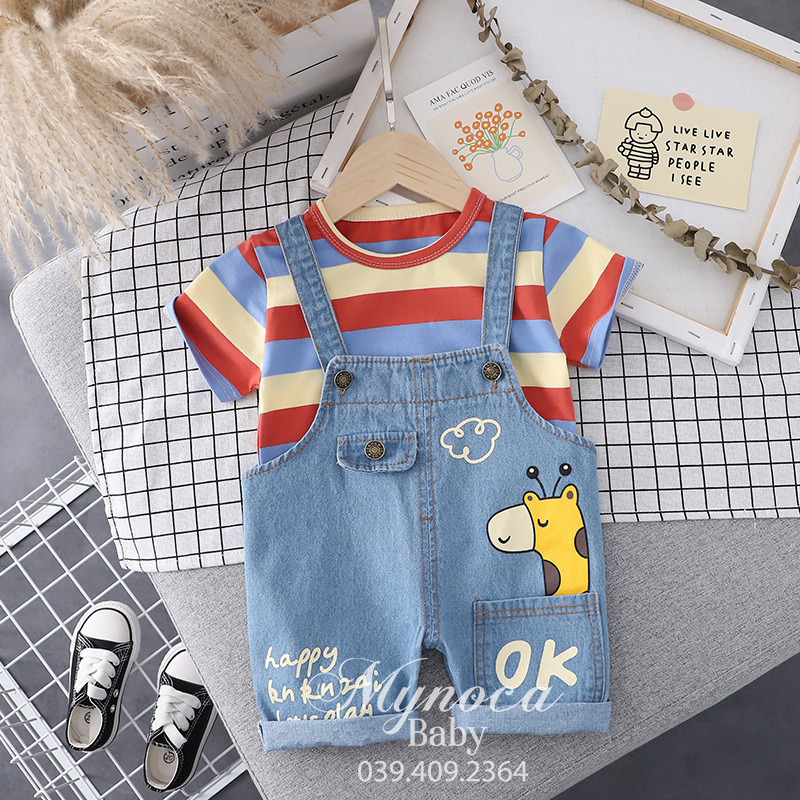 Set yếm jean hươu cao cổ cực dễ thương cho bé yêu nhà mình