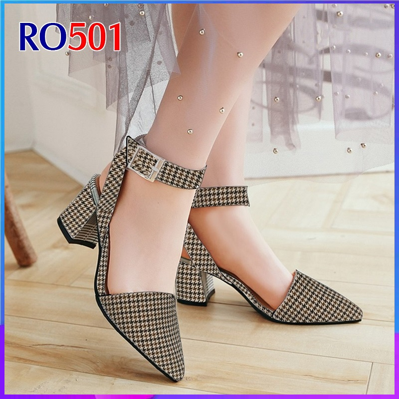 Giày sandal nữ cao gót 5cm hàng hiệu rosata màu caro thời trang hàn quốc ro501
