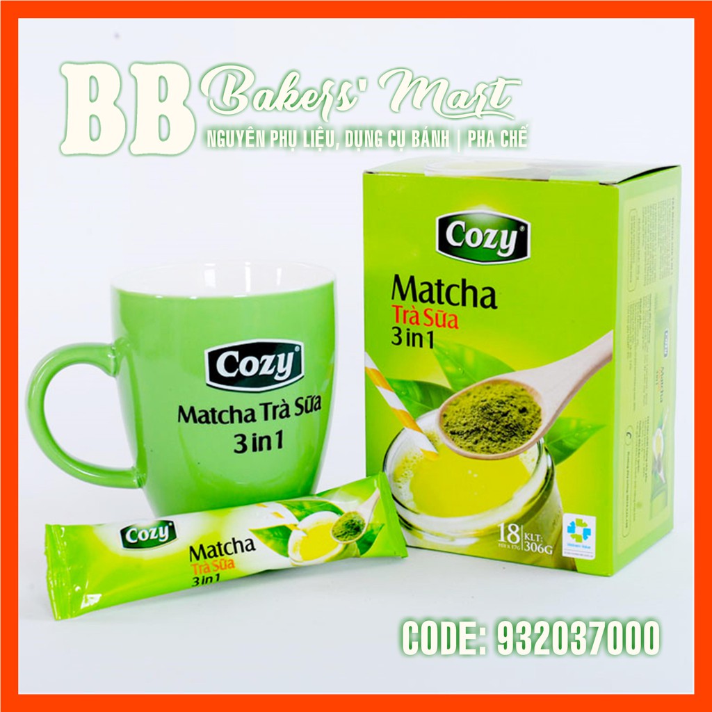 [HCM]Trà sữa Matcha COZY 3 in 1 - Hộp 306gr (18 gói x 17gr)