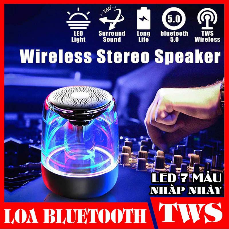 Loa Bluetooth Mini Yayusi C7 (1000 mAh) Led RGB trong suốt, loa trên dưới, âm thành vòm 6D, Supper Bass