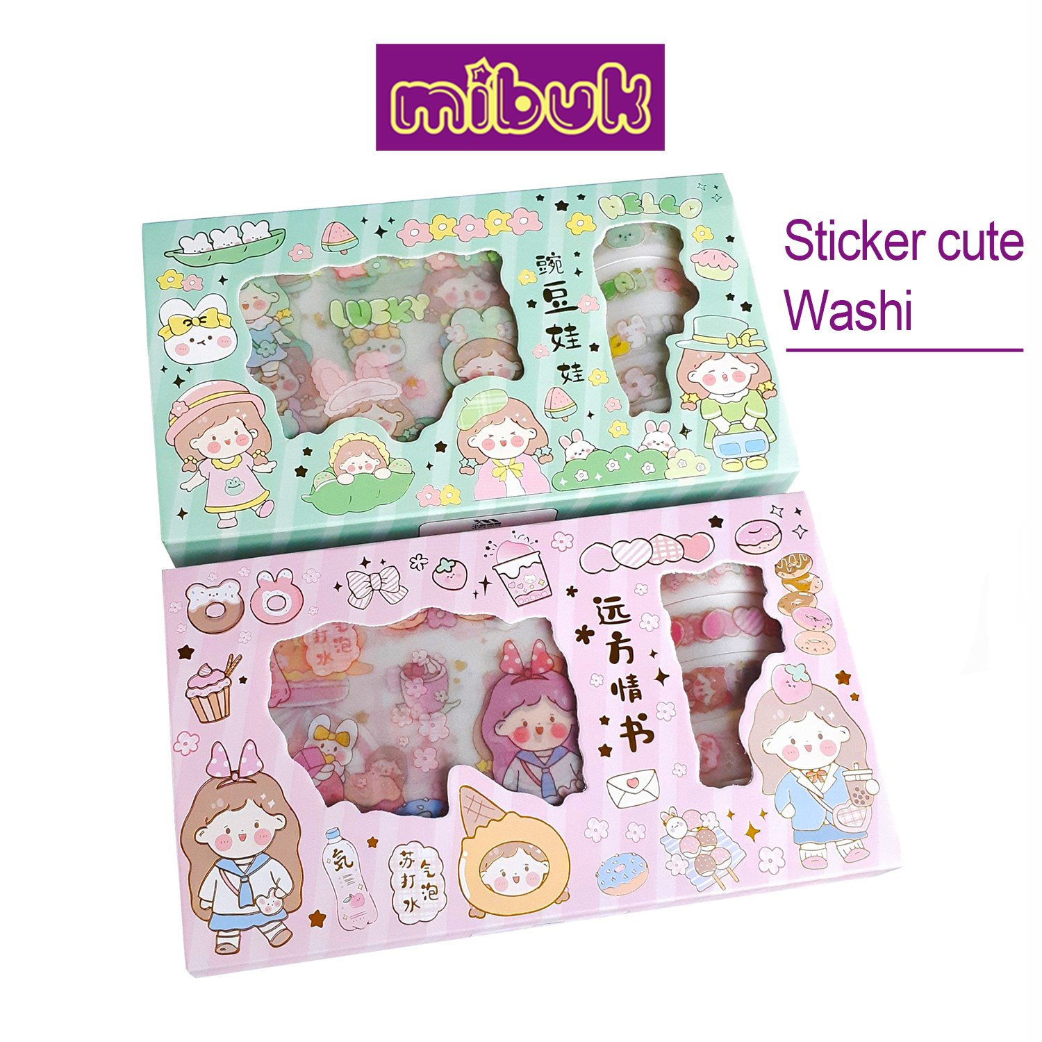 Sticker cute hình dán và washi tape dạng nhũ cao cấp