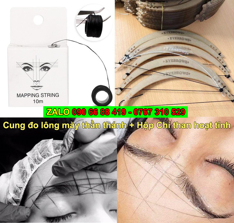 [2 loại Thước] Set gồm Cung đo lông mày thần thánh + Hộp Chỉ than hoạt tính Vẽ Lông Mày phun xăm điêu khắc