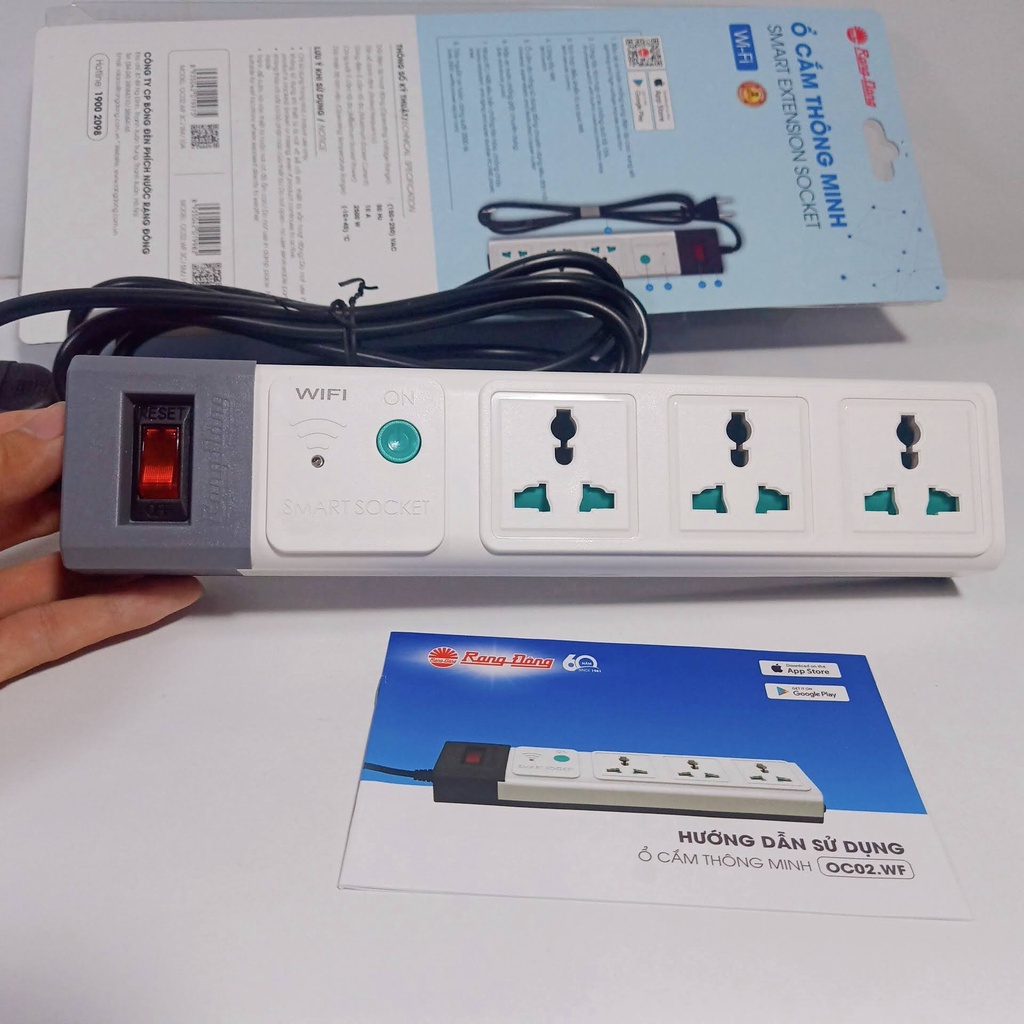 Ổ Cắm Thông Minh Wifi 10A, Dây 3M - 5M - Ổ Cắm Wifi Rạng Đông 2500W - Chức Năng Hẹn Giờ, Điều Khiển Từ Xa - Bảo Hành 1 Năm