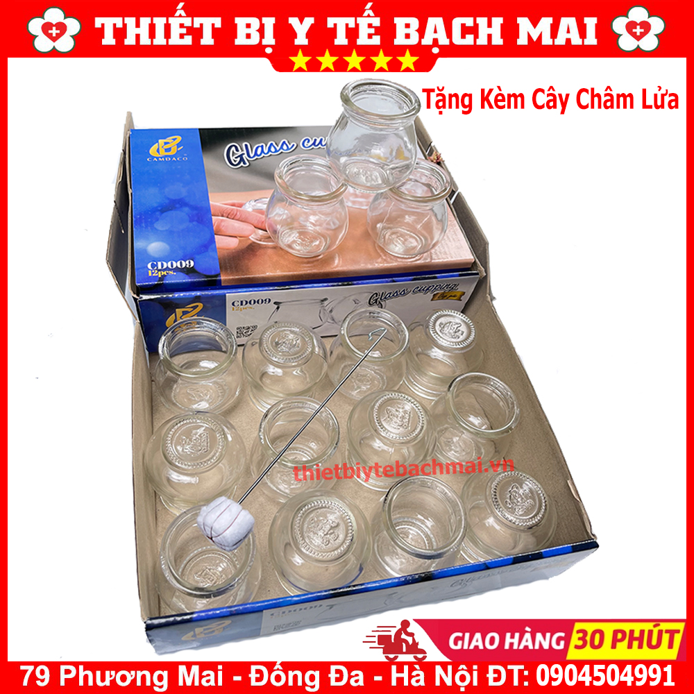 Bộ 12 Ống Giác Hơi Thủy Tinh Kèm Cây Châm Lửa