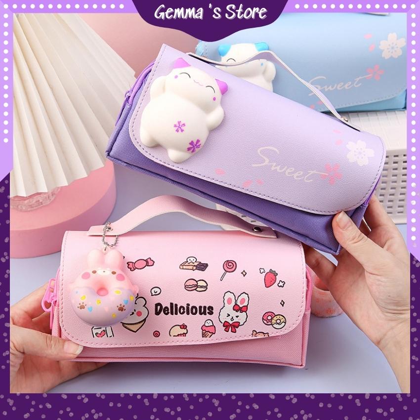 Túi đựng bút gắn squishy thú/ bánh donut siêu mềm 2 ngăn_gemma store