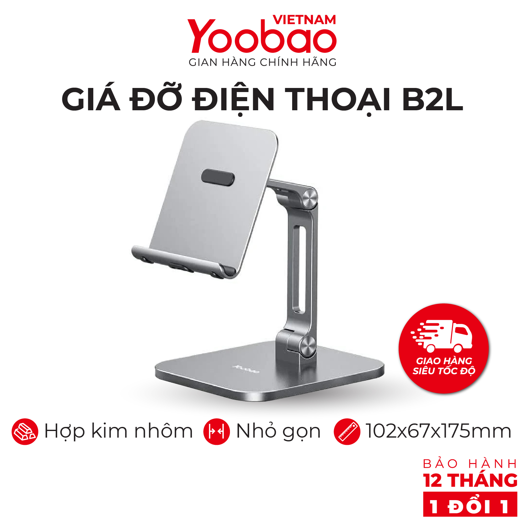 Giá đỡ điện thoại để bàn YOOBAO B2L Hợp kim nhôm siêu bền có thể thay đổi chiều cao - Hàng phân phối chính hãng - Bảo hành 12 tháng