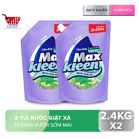 Combo 2 Túi Nước Giặt Xả Maxkleen 2.4kg Hương Vườn Sớm Mai