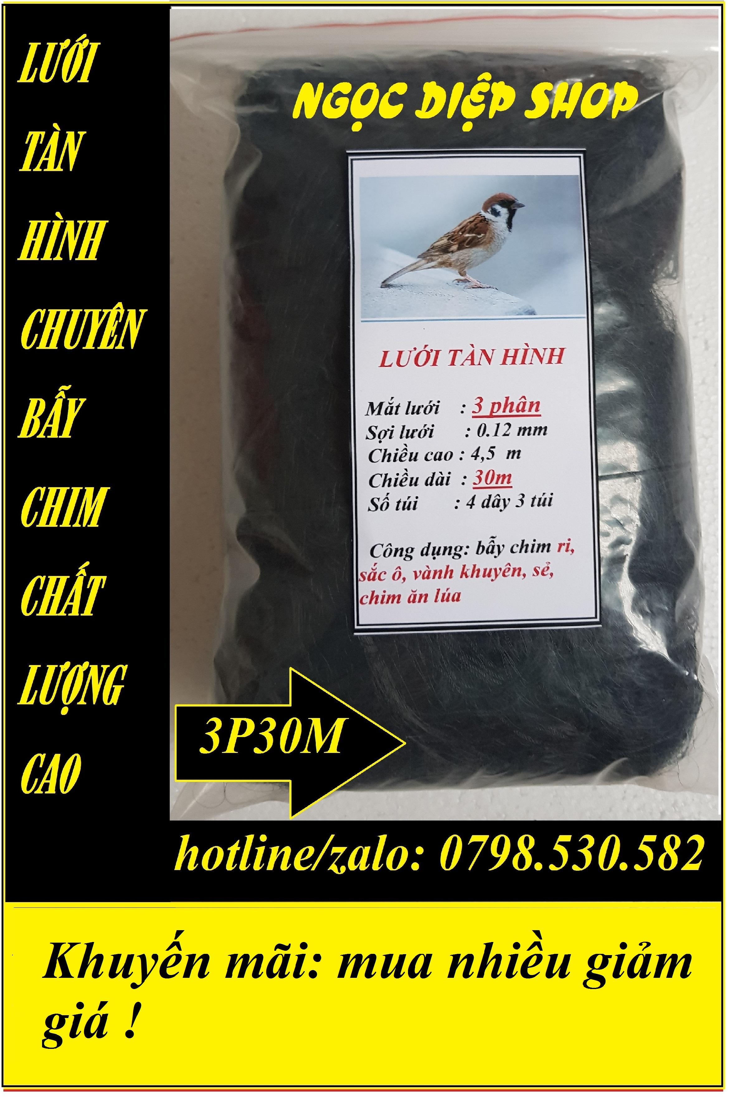 Lưới tàn hình 3 phân 30m bẫy chim ri, sắc ô, khuyên, sẻ, chim ăn lúa