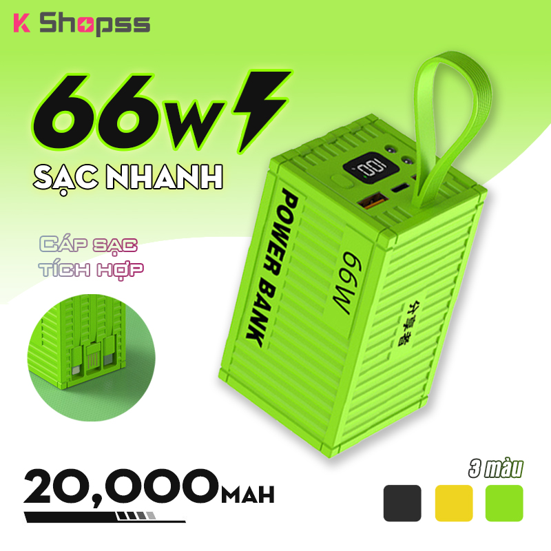 Sạc dự phòng sạc nhanh 66W 20000mah Dung lượng lớn sạc nhanh PD20W di động ngoài trời cục sạc dự phòng pin dự phòng