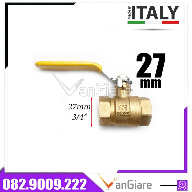 Van bi italy phi 27 - van khóa nước tay gạt đồng DN20 - trống