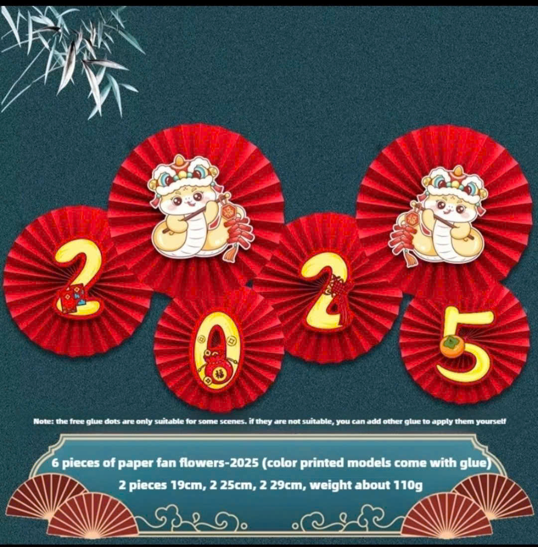 SET 6 Quạt Giấy Đỏ Treo Tường Trang Trí Dịp Năm Mới 2024