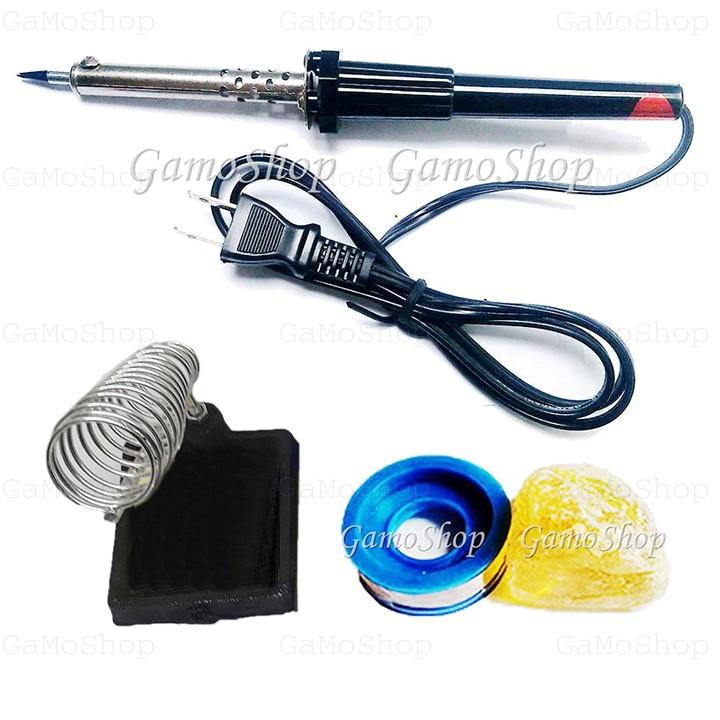 Mỏ hàn thiếc hàn chì , Bộ Mỏ hàn + Cuộn chì Á Châu Sn40 và Nhựa thông, Gác mỏ hàn mini bỏ túi kèm 01 cuộn thiếc hàn 100gram và 01 hộp nhựa thông.