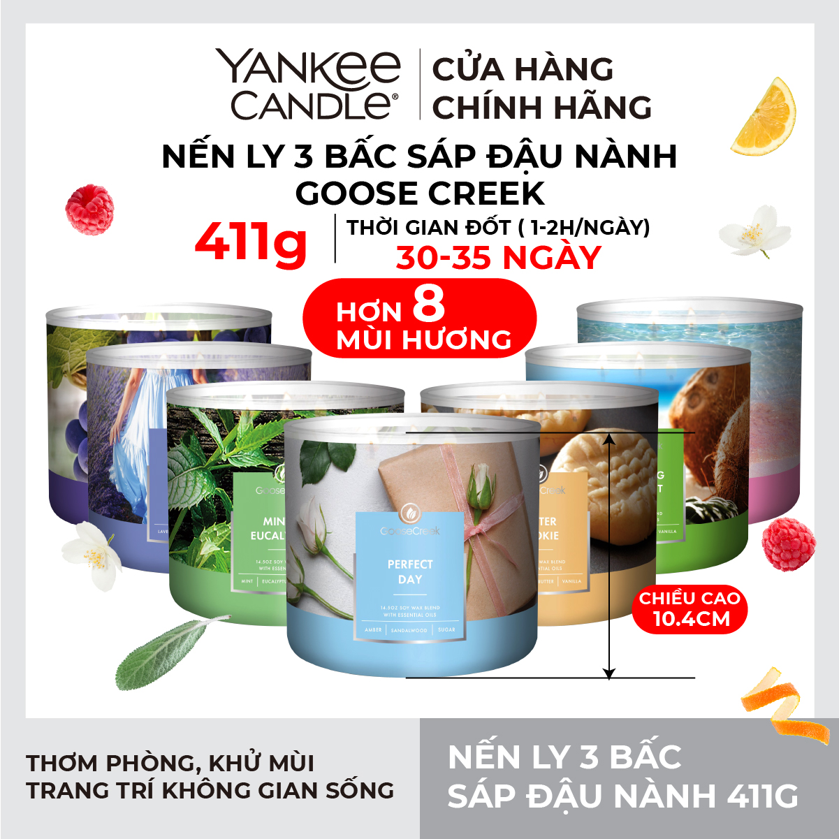 Nến 3 bấc sáp đậu nành goose creek 411g từ yankee candle