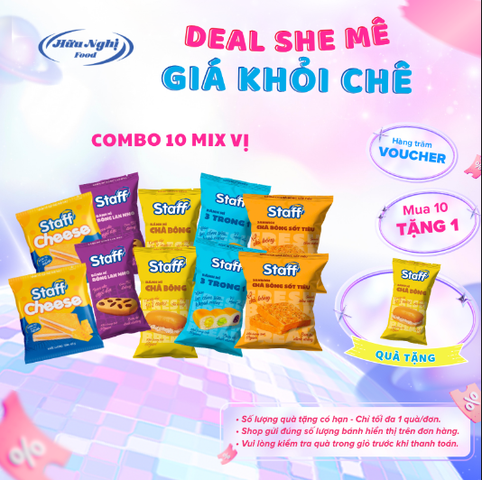 Combo 10 bánh mì tươi Staff mix các vị ăn sáng, ăn vặt dinh dưỡng