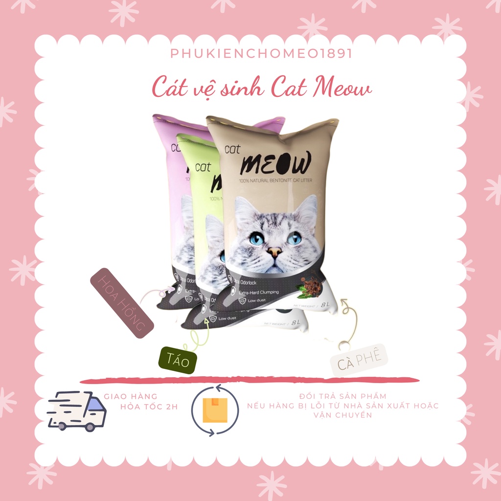 Cát vệ sinh cho mèo meow cat 8l hương cà phê, cát vệ sinh cho mèo khử mùi, vón cục