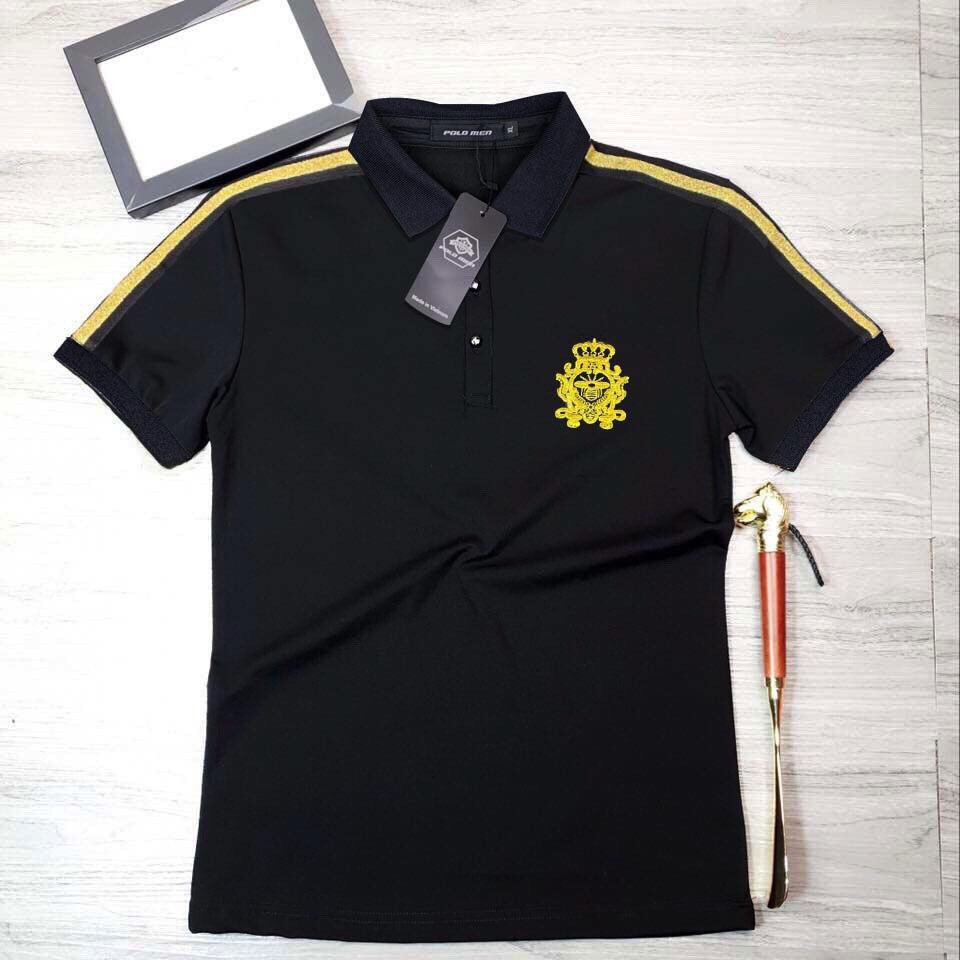 Áo polo nam- Áo thun có cổ nam- áo cổ bẻ nam thêu ong vàng chất vải gai sần cao cấp- Full size 40-78kg