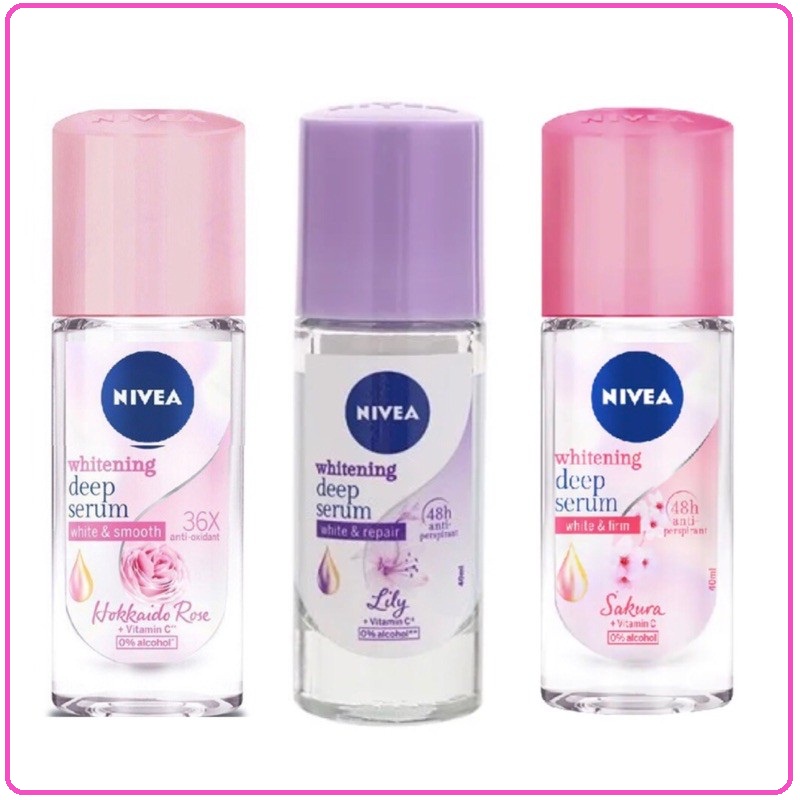 Lăn ngăn mùi Nivea serum trắng mịn hương hoa hồng Hokkaido/Sakura/Lily (40ml)