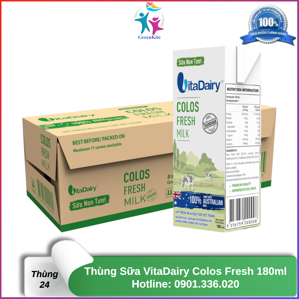 Sữa Vita Dairy Colos Fresh Milk nguyên kem 180ml