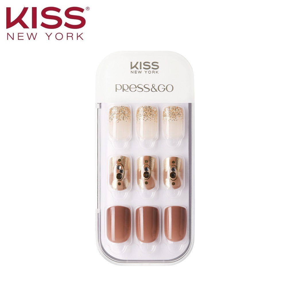 Bộ 30 Móng Tay Gel Tự Dán Press & Go Kiss New York Nail Box - Golden Brooch (KPNA23KA)