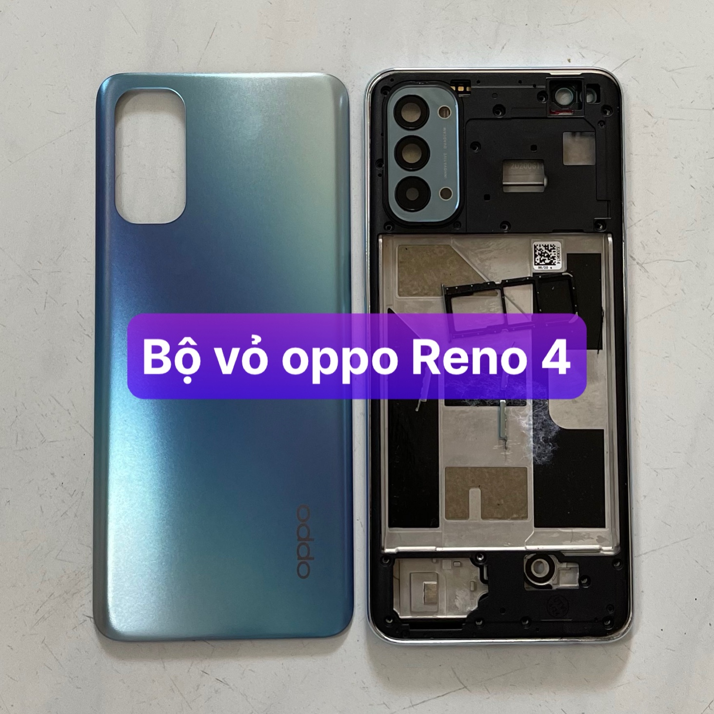 Bộ xương vỏ oppo Reno 4 ,kèm khay sim,phím,kính camera