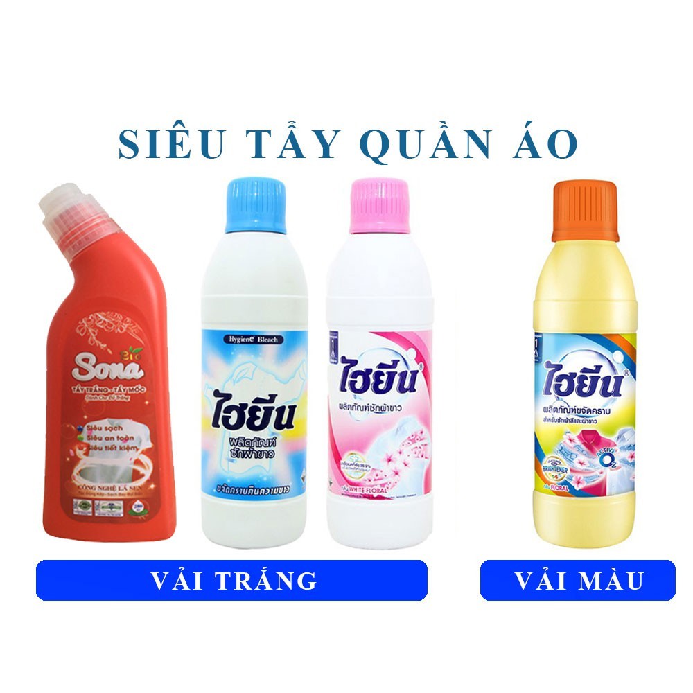 Tẩy trắng quần áo tẩy mốc quần áo SoNa/Hygiene 280ml/250ml tẩy sạch mọi vết bẩn trên quần áo sạch nhanh hiệu quả, dùng được cho quần áo trắng và quần áo màu, không hại vải