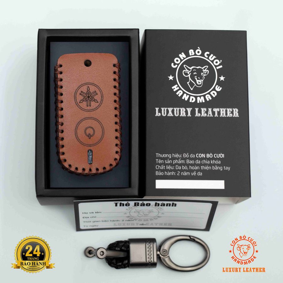 Bao Da Chìa Khóa Smartkey Yamaha, Da Bò Nhập Khẩu ITALIA, Khắc Tên + Số ĐT Chủ Xe