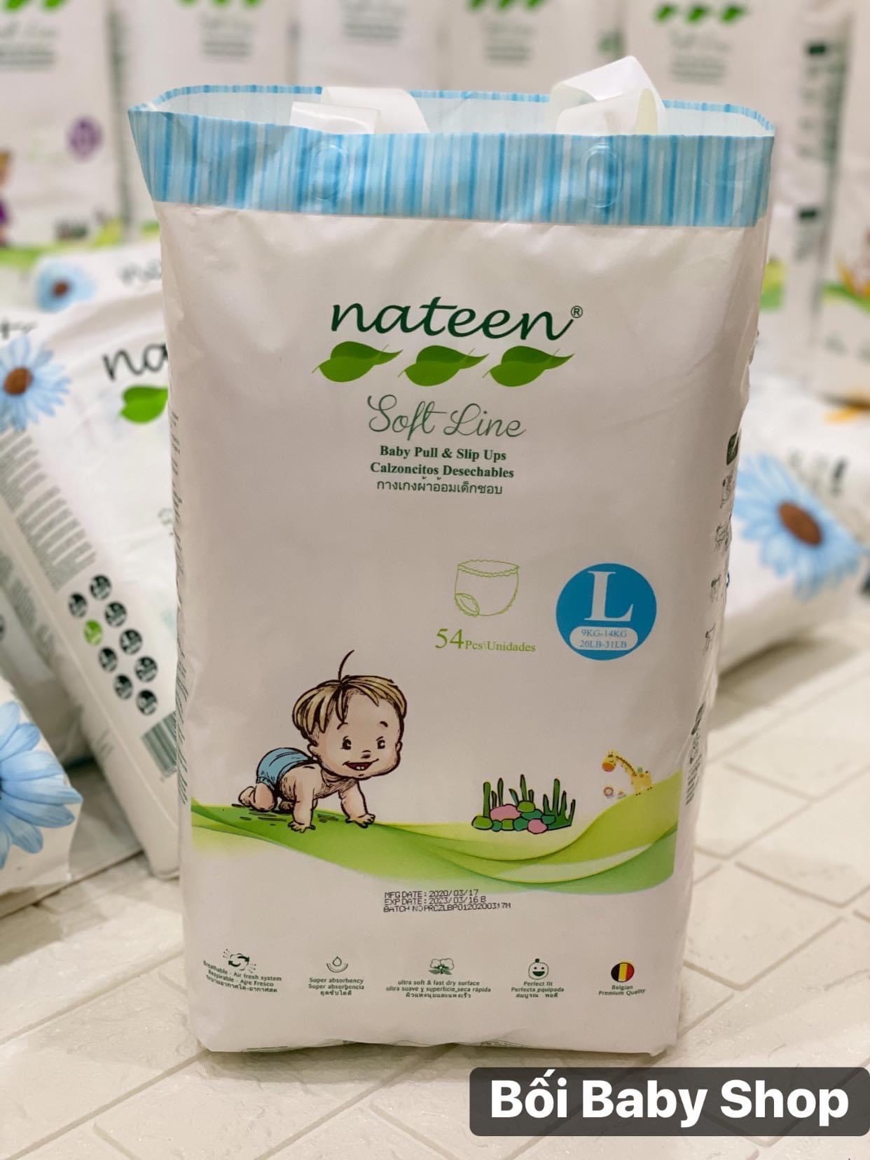 Bỉm quần hữu cơ nateen thương hiệu eu các size l54, xl48, xxl44