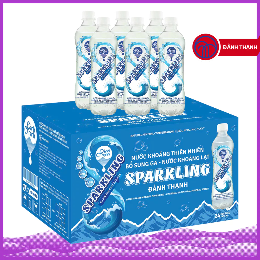 Thùng 24 Chai Nước Khoáng Lạt Thiên Nhiên Có Gas 430ml Đảnh Thạnh - Giàu và bổ sung vi khoáng tự nhiên