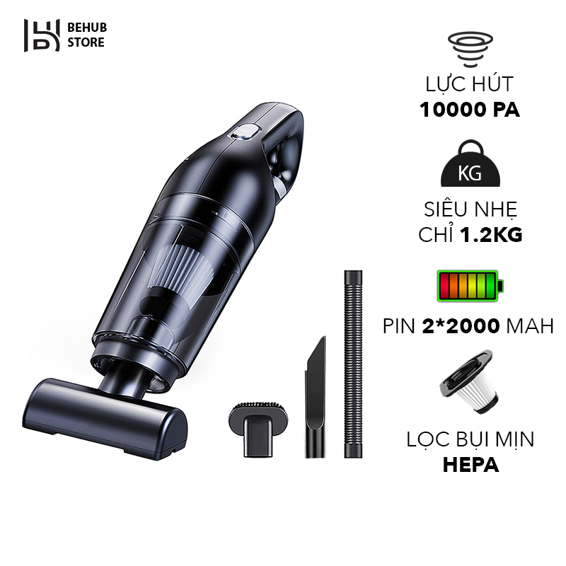 Máy hút bụi mini cầm tay, hút bụi không dây, hút bụi giường nệm, hút lông chó mèo công suất 120W 10000pa