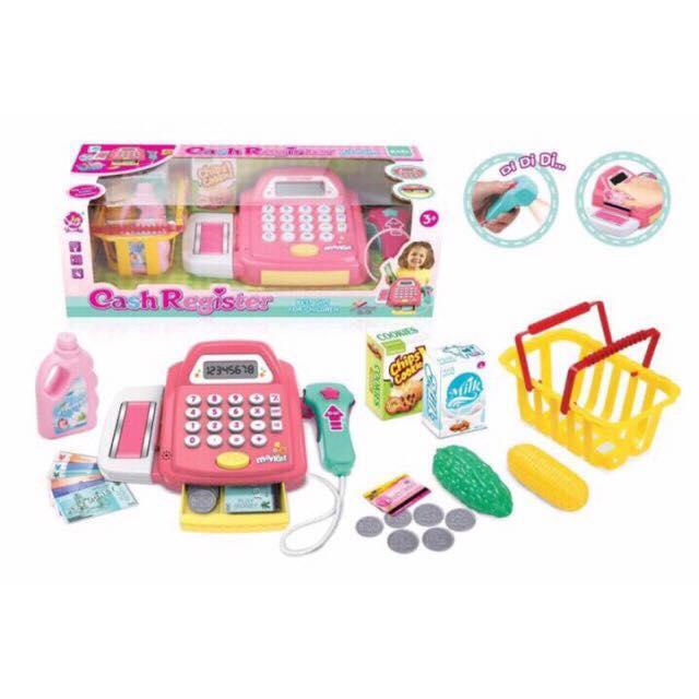 Đồ chơi máy tính tiền siêu thị kèm giỏ hàng, dùng pin, có âm thanh và ánh sáng chất liệu nhựa an toàn phù hợp cho trẻ trên 3 tuổi