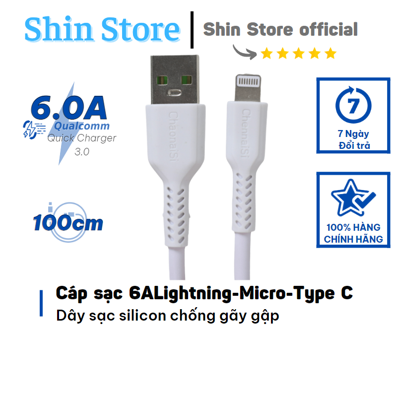 Dây sạc, cáp sạc cns 6a micro & lightning & type-c cho iphone/samsung/xiaomi/oppo/huawei.
