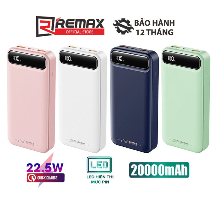 Pin dự phòng sạc nhanh Remax RPP-521 Bole Series 20000mAh QC 22.5W và PD 20W - tích hợp 2 input 3 output (4 màu)