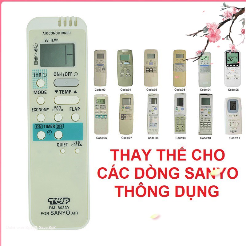 Remote điều khiển máy lạnh máy điều hòa sanyo đa năng rm-8033y